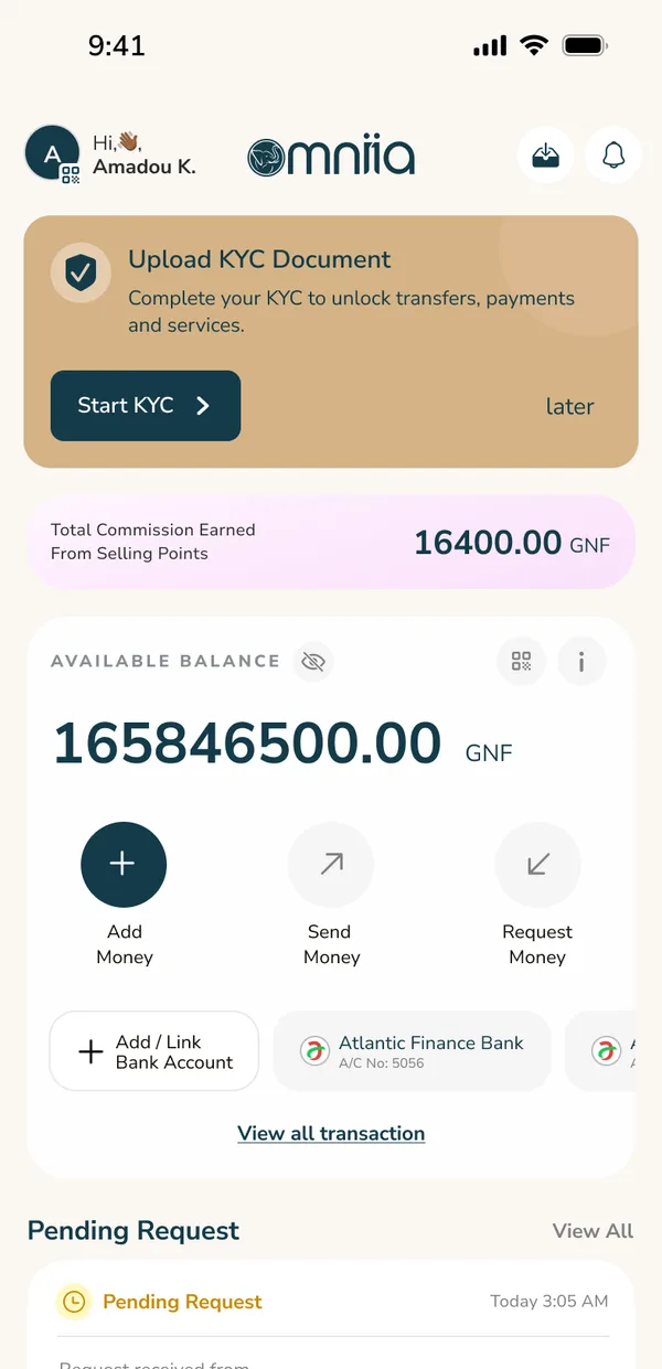 Sub-distributor home with commission earned and the wallet